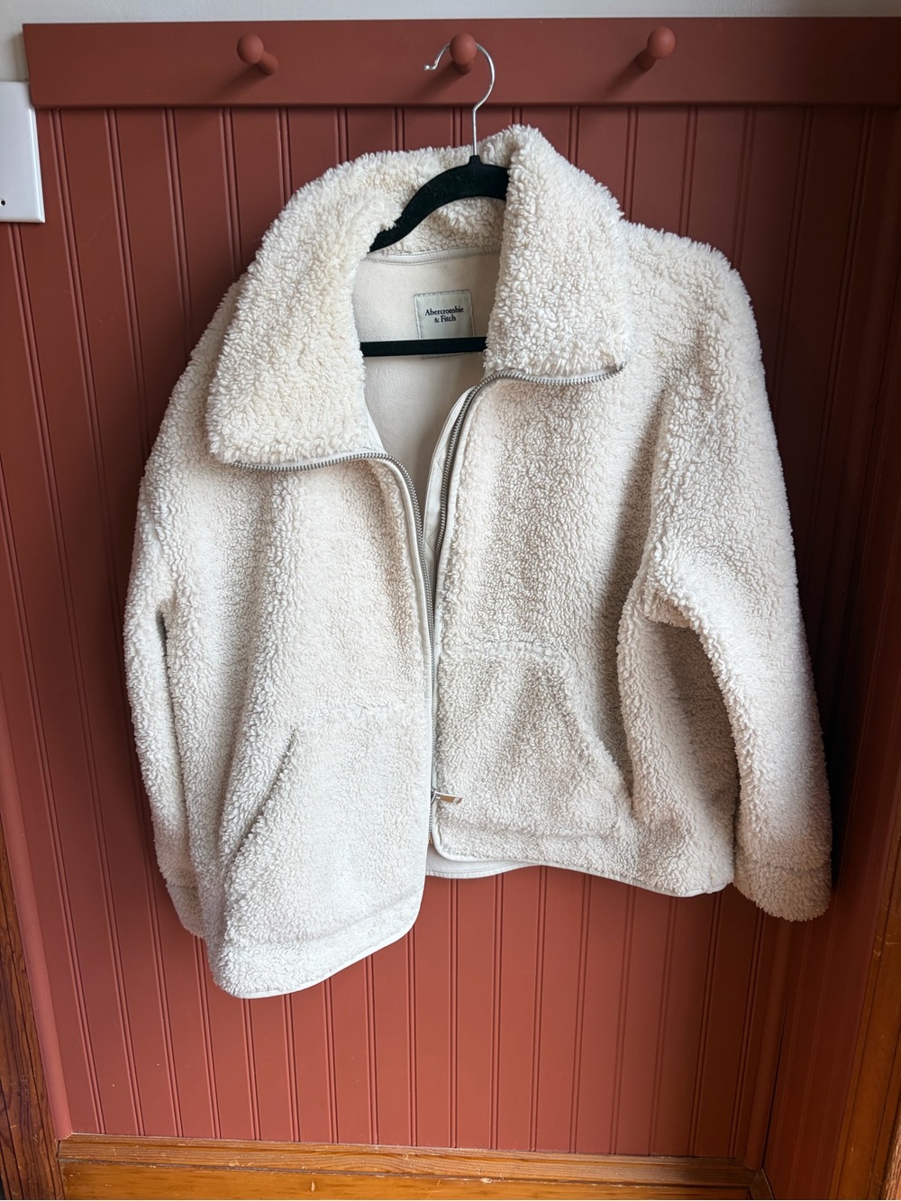 Abercrombie & Fitch Off-White Teddy Sherpa Zip Jacket